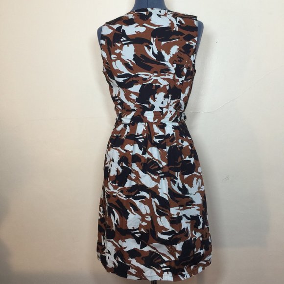 LL Bean Signature Graphic Patter Brown/Black/White Cotton Dress Size 6 - Picture 2 of 7